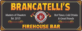 Black Firehouse Bar Sign with Custom Name & Fire Rescue Emblem