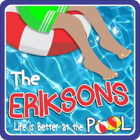 Personalized Pool Sign with Floating Feet & Liquid Blue Background