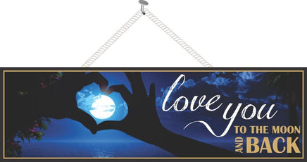 Beach Love Quote Sign with Hand Silhouette & Moon