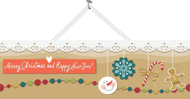 Gingerbread Holiday Sign with Garland & Snowman