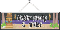 Funny Night Beach Sign with Tiki Totem & Torches
