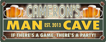 Custom football man cave sign with beer steins on a personalized background - ideal sports fan gift