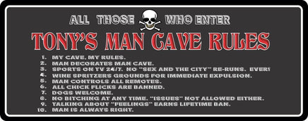 Man Cave Rules Custom Funny Novelty Sign - Personalized - Fun Sign Factory