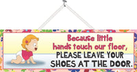 Remove Your Shoes Cute Baby Sign with Red Haired Toddler and Decorative Border