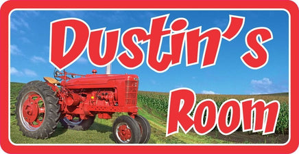 Red Tractor Kids Room Sign with Custom Name