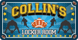 Kid's Football Locker Room Sign with Football Player Silhouettes